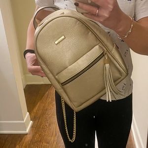 ALDO gold metallic backpack purse with gold adjustable chain straps